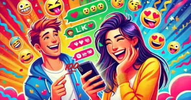 Deux personnes s'envoyant des textos avec de vibrantes réactions en emoji, y compris l'emoji 💯 qui occupe une place prépondérante.