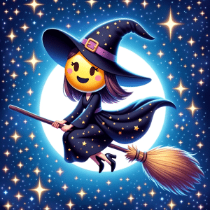 emoji witch flying her broom
