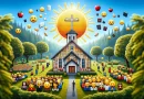 Iglesia con emojis rezando y el emoji de la biblia