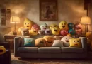 emoji pillows in a living room