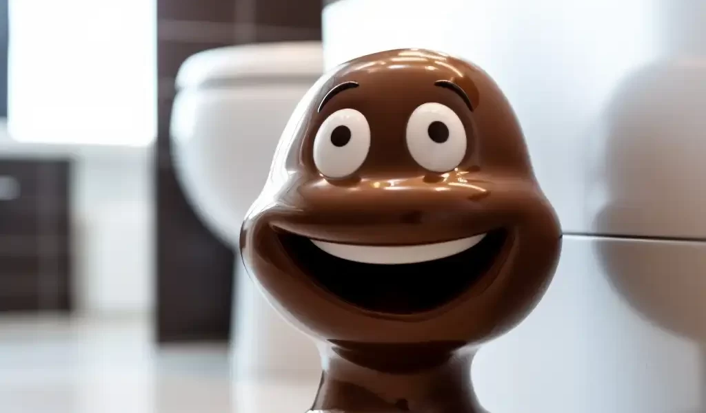 the smiling poop emoji escaping from the bathroom!