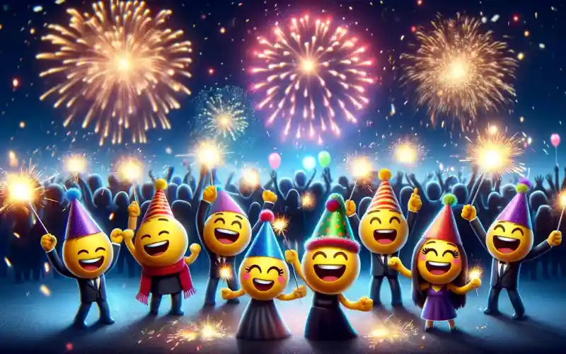 emojis celebrating with the fireworks emoji