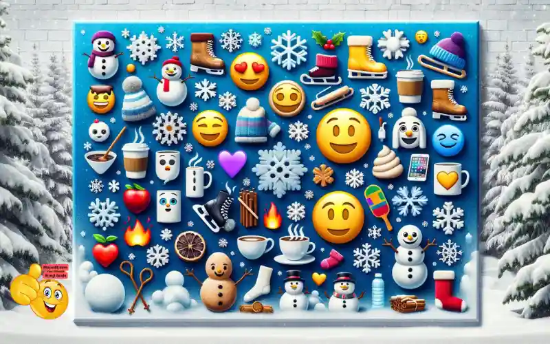 outdoor collage of winter emojis
