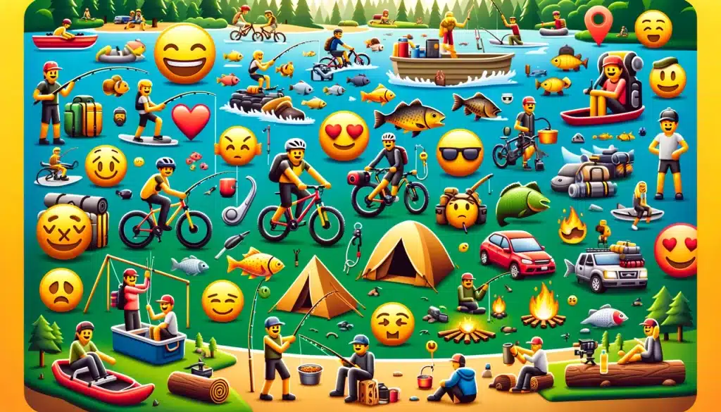 outdoor spring emojis camping and fishing