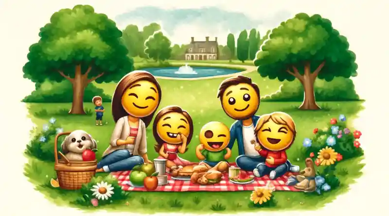 An Emoji Family eating at the Park