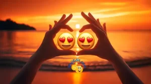 sunset with the heart and hands emoji