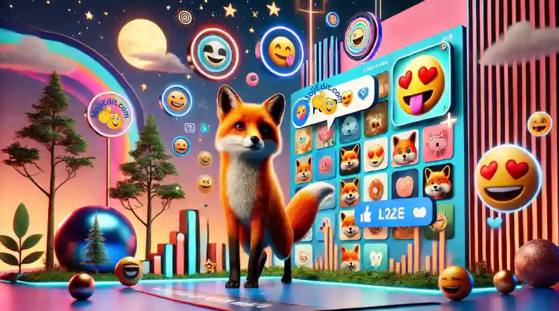 fox surrounded by emoji friends