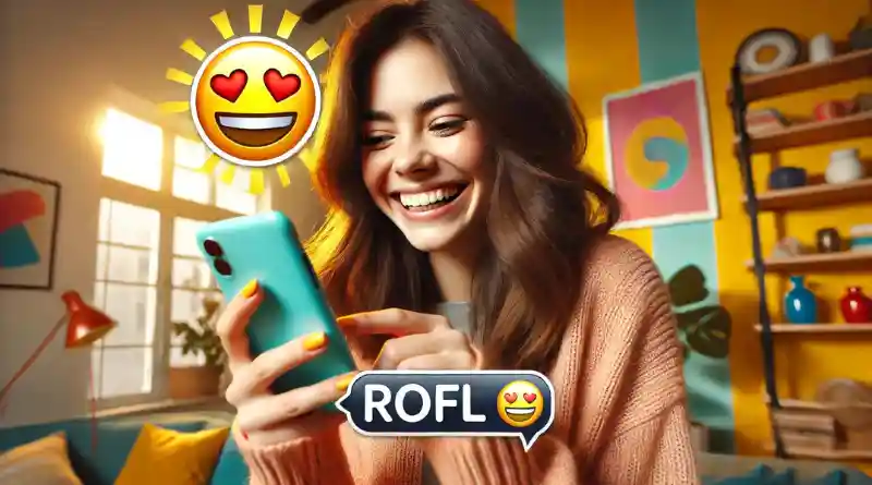 chica enviando a su amiga un Emoji ROFL