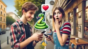 chico enviando a chica un coqueto emoji de serpiente