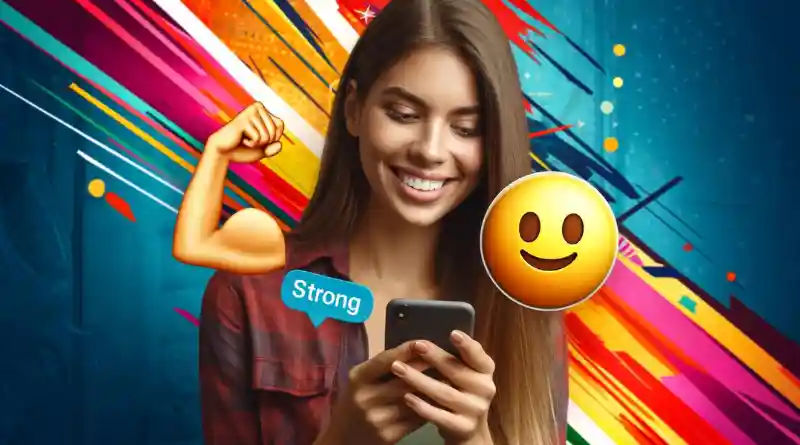 girl texting the strong emoji
