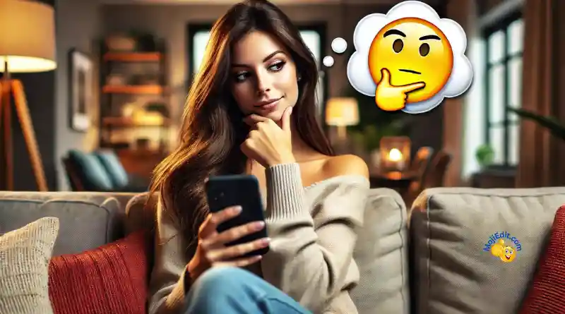 mysteriöse Frau, die eine Schlange als Emoji schreibt