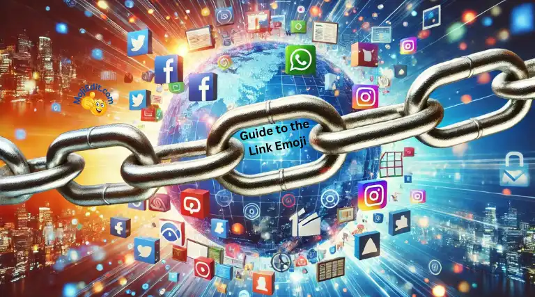 A vibrant digital world with a large metallic link chain in the center, intertwined with colorful social media icons, websites, documents, and multimedia files.