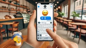  Die Nahaufnahme eines Smartphone-Bildschirms zeigt, wie das Gemini-Emoji kopiert und in eine Textnachricht eingefügt wird.