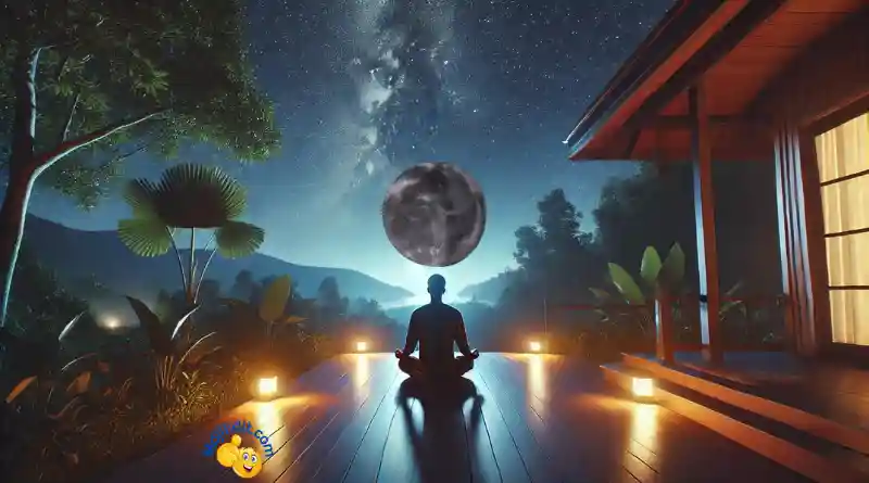 meditando bajo la luna nueva