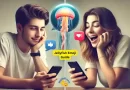 A photo-realistic split image of a young man texting a jellyfish emoji to his girlfriend, who reacts with a big smile and heart emojis.
