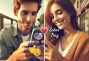 Imagen en pantalla dividida de un joven enviando a su novia un emoji del Día del Trabajo