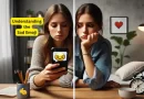 une jeune femme envoie un emoji triste