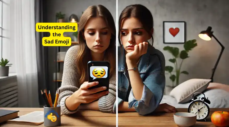 une jeune femme envoie un emoji triste