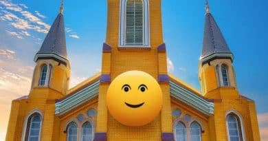 church emoji representing faith and community.