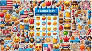 Variété d'emojis célébrant la fête du travail avec un calendrier marqué