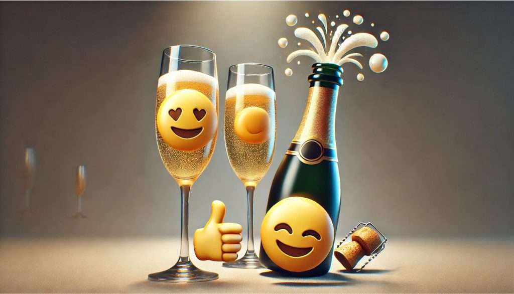 Cheers emoji paired with the Bottle with Popping Cork emoji