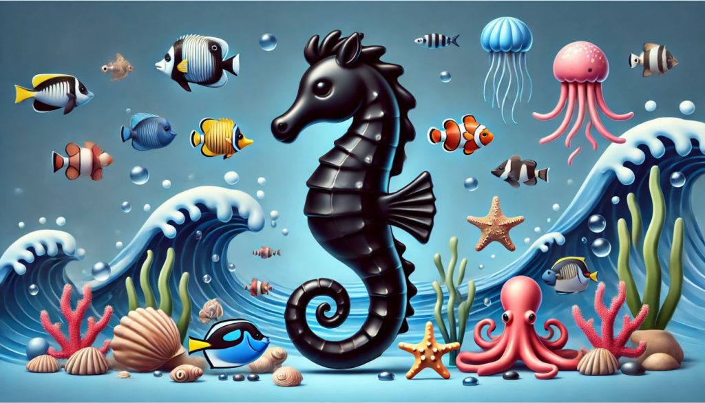 Seahorse Emoji with jellyfish and starfish