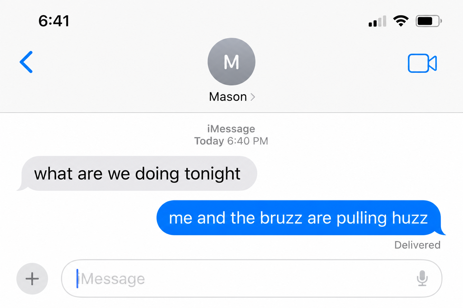 Huzz and bruzz slang shown in a text message example