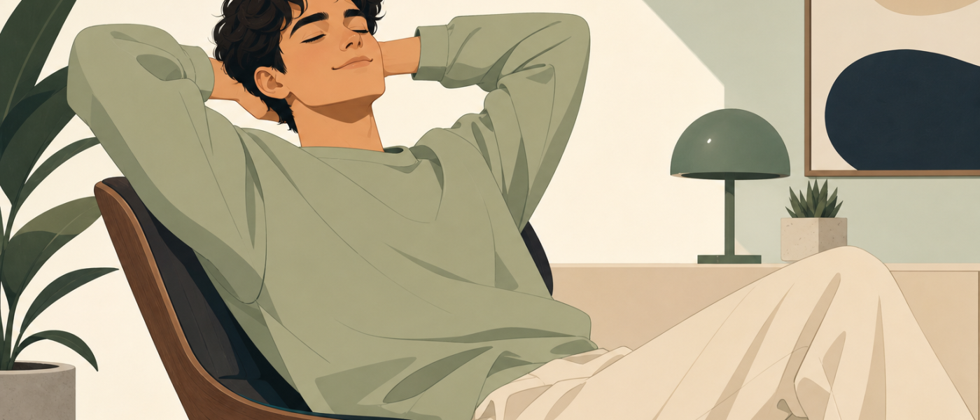Illustration for the slang term nonchalant, showing a calm, unbothered, effortlessly cool vibe
