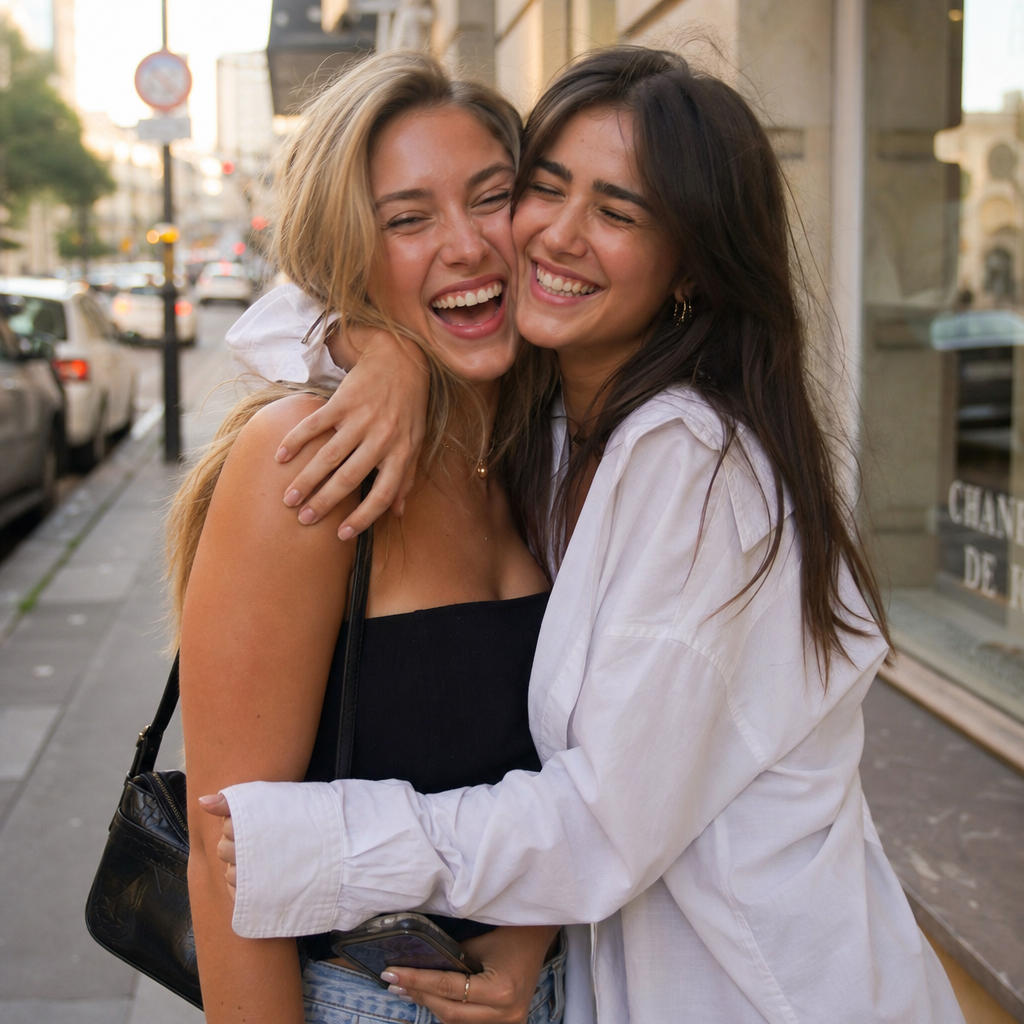 Two best friends hugging