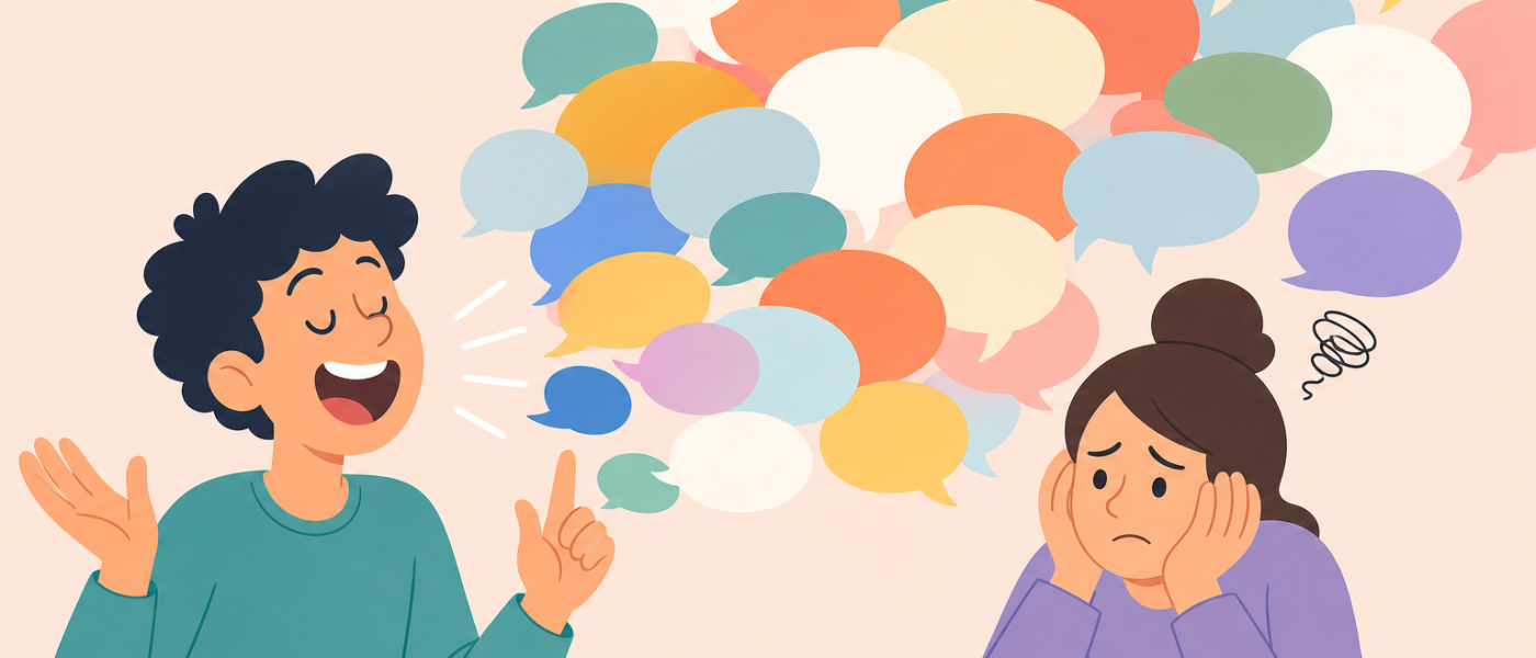 Illustration for the slang term yapping, showing someone talking a lot and rambling on